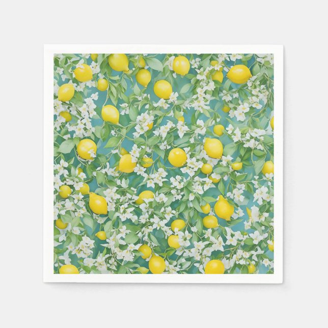Serviette En Papier Citrons et fleurs blanches (Devant)
