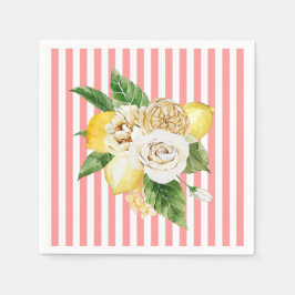 Serviette En Papier Citrons et roses à rayures roses