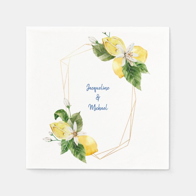 Serviette En Papier Citrons méditerranéens & Cobalt Blue Text Cocktail (Devant)