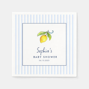 Serviette En Papier Citrons modernes Baby shower rayures bleues