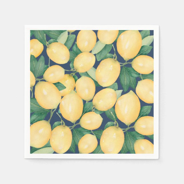 Serviette En Papier Citrons sur bleu marine (Devant)
