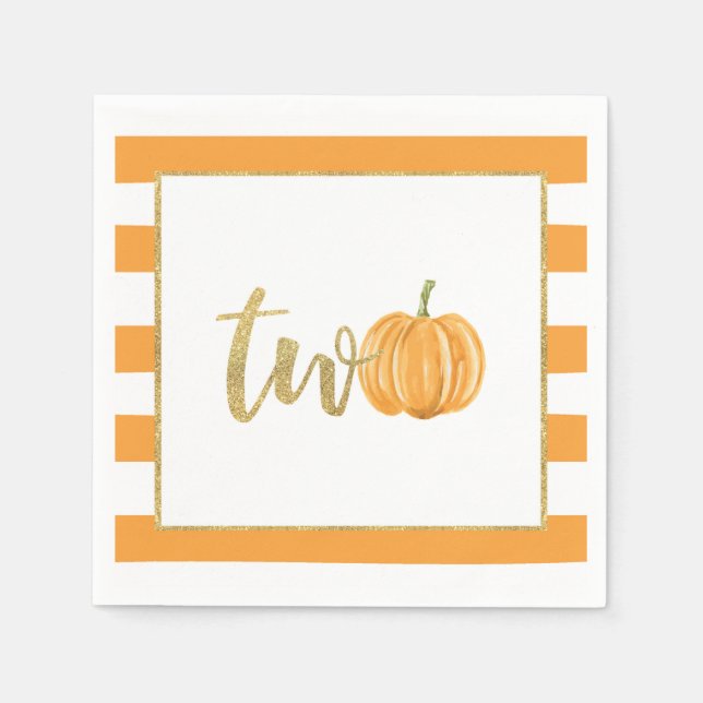 Serviette En Papier Citrouille 2e anniversaire Napkin - Orange Stripes (Devant)