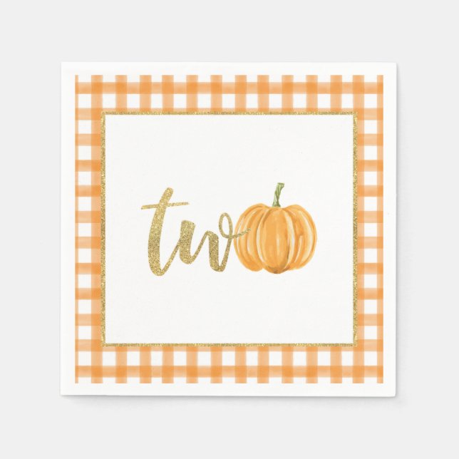 Serviette En Papier Citrouille 2e anniversaire Napkin - Plaid orange (Devant)