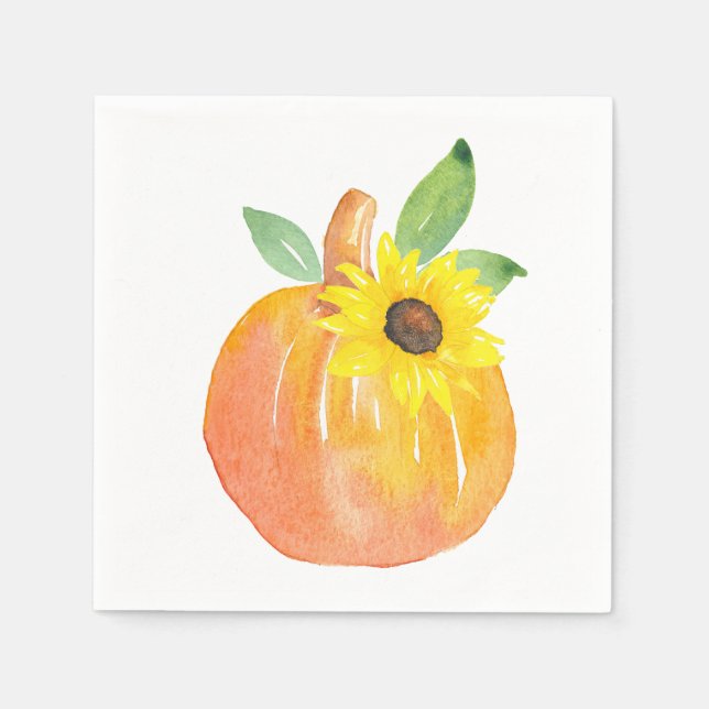 Serviette En Papier Citrouille aquarelle et tournesol (Devant)