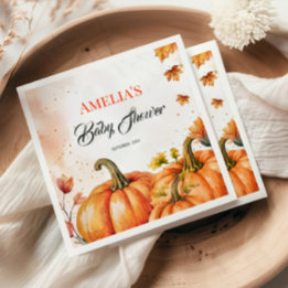 Serviette En Papier Citrouille Aquarelle Orange Doré Élégant Feuilles