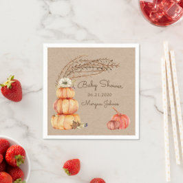 Serviette En Papier Citrouille Automne Floral Monogramme Baby shower