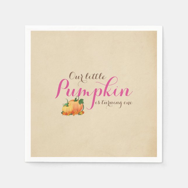 Serviette En Papier Citrouille Automne Premier anniversaire fête rose  (Devant)