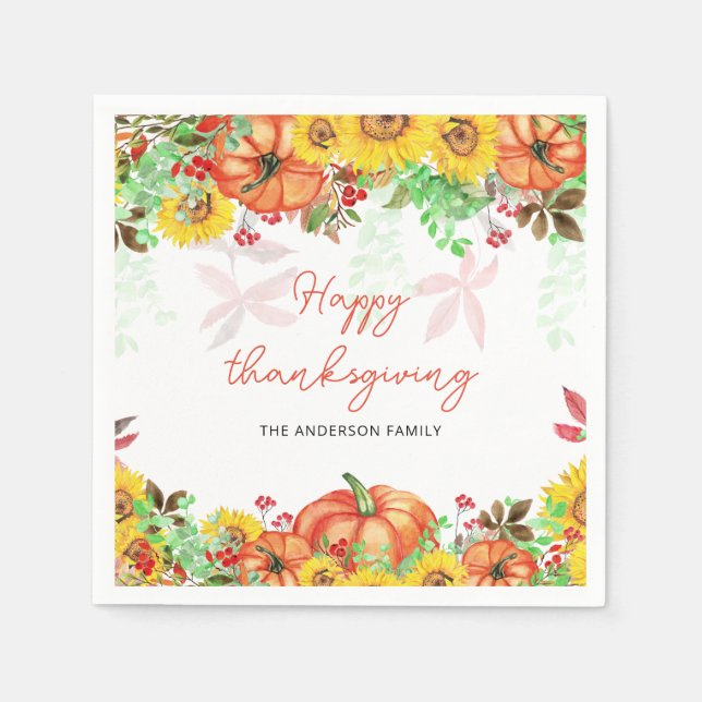 Serviette En Papier Citrouille Automne Thanksgiving Napkins (Devant)