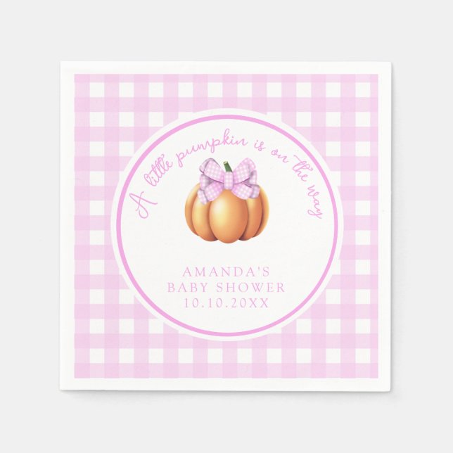 Serviette En Papier Citrouille avec arc rose en baby shower de cage (Devant)