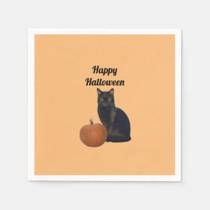Serviette En Papier Citrouille avec Chat Noir Joyeux Halloween Orange