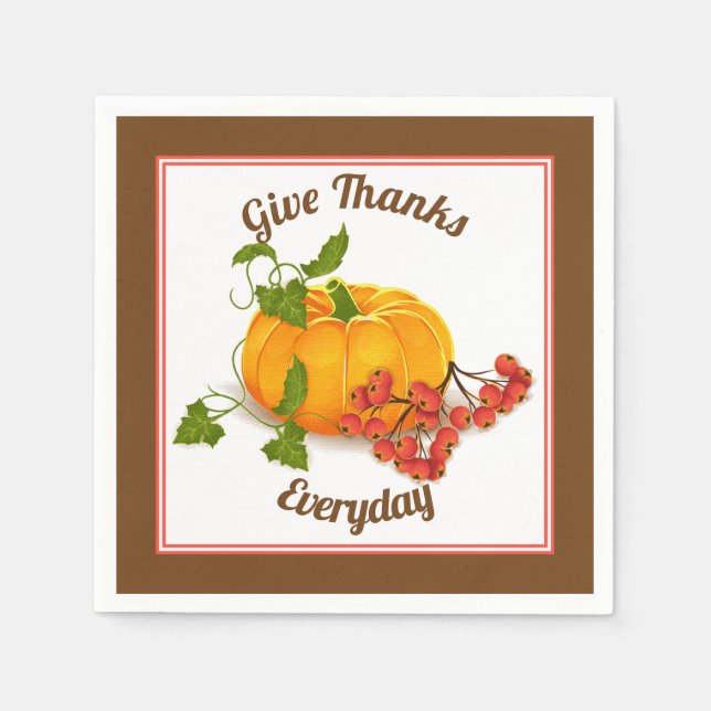 Serviette En Papier Citrouille, baies, feuille brun automne Thanksgivi (Devant)