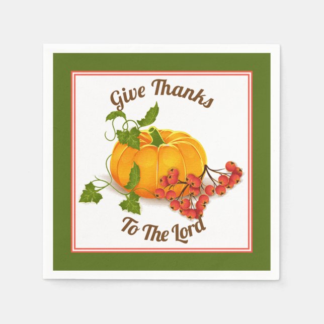 Serviette En Papier Citrouille, baies, feuilles verts tombent Thanksgi (Devant)