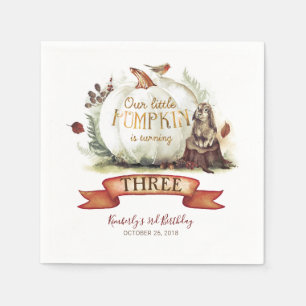 Serviette En Papier Citrouille blanc et or automne