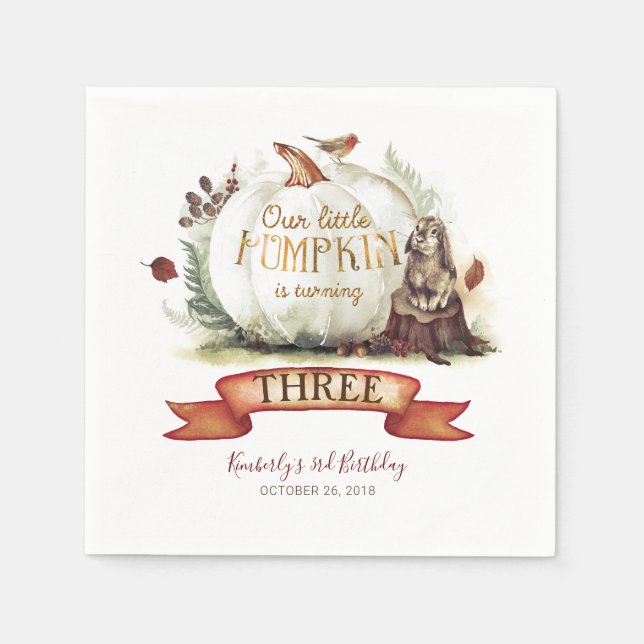 Serviette En Papier Citrouille blanc et or automne (Devant)