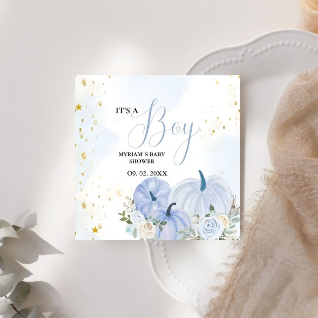 Serviette En Papier Citrouille bleu automne Floral Boy Baby shower (Créateur téléchargé)