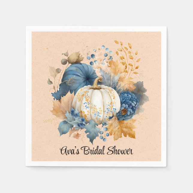 Serviette En Papier Citrouille bleu et orange Peony Mariage (Devant)