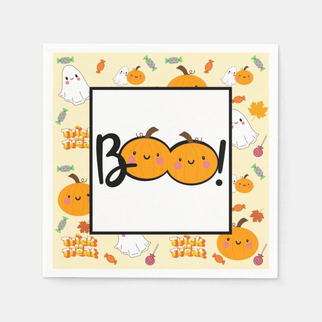 Serviette En Papier Citrouille Boo Halloween Party Napkins (Devant)
