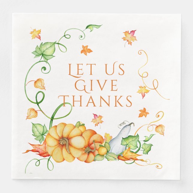 Serviette En Papier Citrouille d'aquarelle d'automne Floral Thanksgivi (Devant)