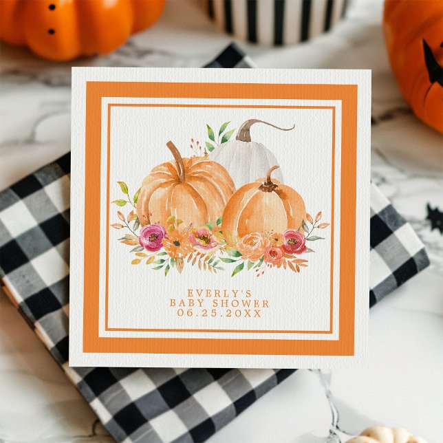Serviette En Papier Citrouille d'automne Baby shower floral (Créateur téléchargé)