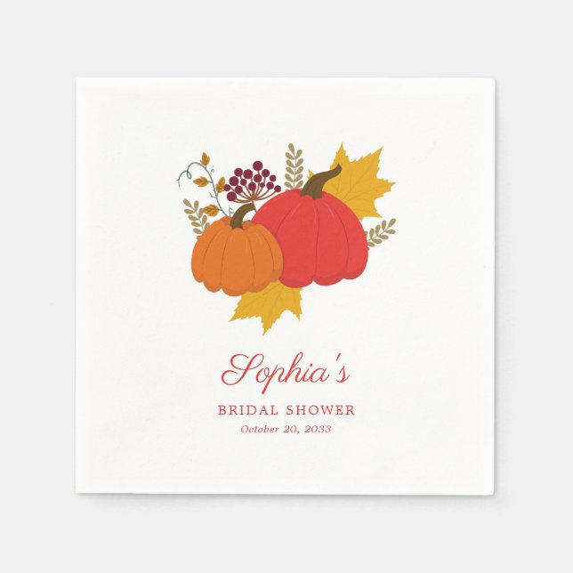 Serviette En Papier Citrouille d'automne Elegant Script Fête des marié (Devant)