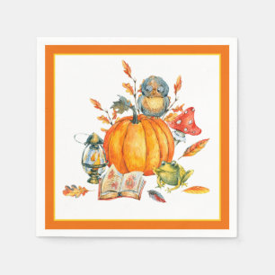 Serviette En Papier Citrouille d'automne hibou et grenouille