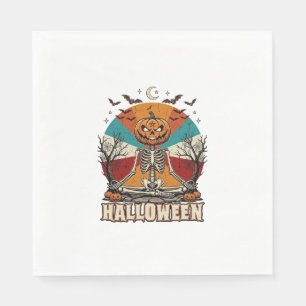 Serviette En Papier Citrouille de méditation d'Halloween Squelette Rét
