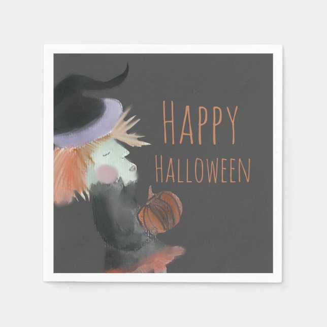 Serviette En Papier Citrouille de sorcière d'aquarelle d'Halloween (Devant)