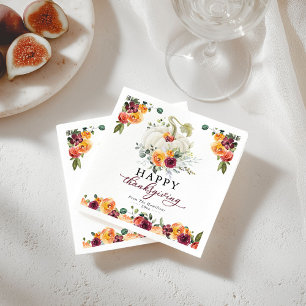 Serviette En Papier Citrouille de Thanksgiving blanche florale de Bour