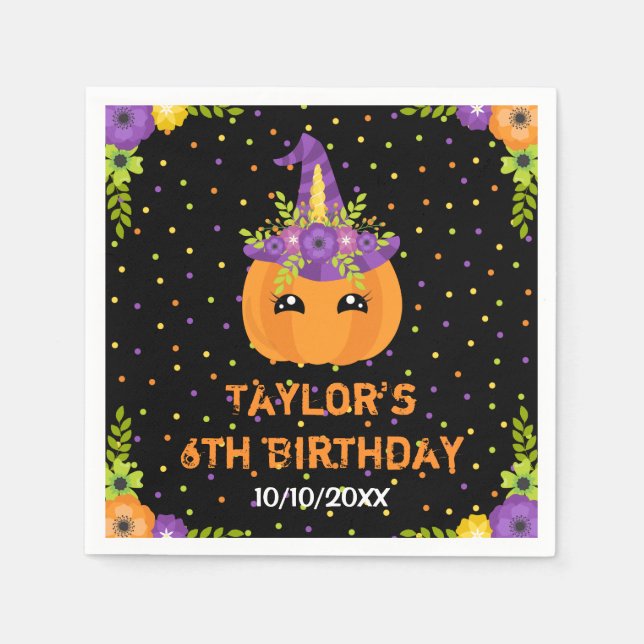 Serviette En Papier Citrouille d'Halloween Anniversaire Noir et Orange (Devant)