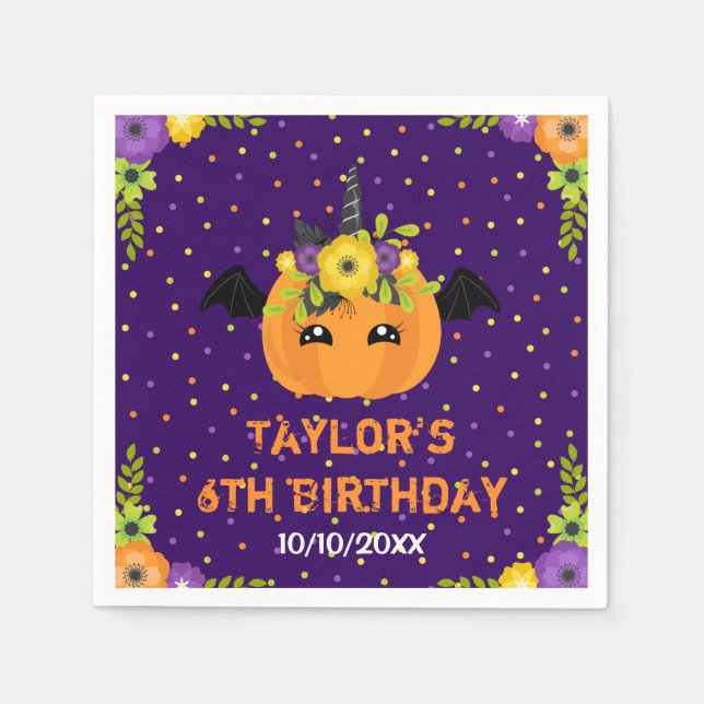Serviette En Papier Citrouille d'Halloween Anniversaire Noir et violet (Devant)