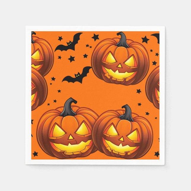 Serviette En Papier Citrouille d'Halloween et chauves-souris (Devant)