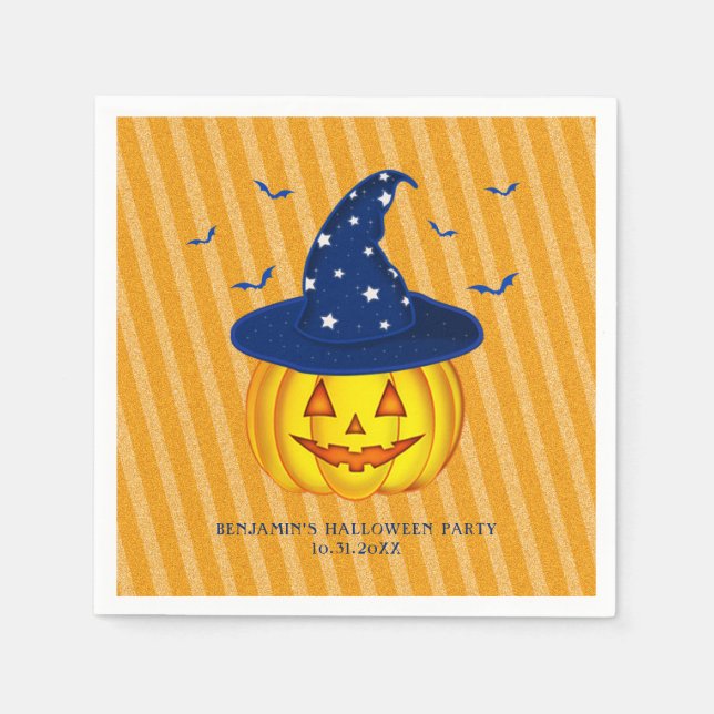 Serviette En Papier Citrouille d'Halloween rayé d'orange (Devant)