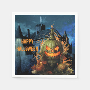 Serviette En Papier Citrouille ensorcelée et manoir Halloween  