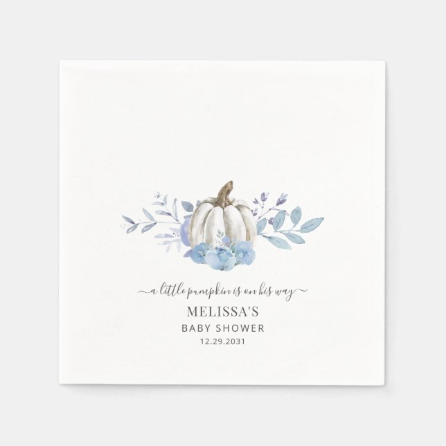 Serviette En Papier Citrouille Floral Baby shower Dusty Blue (Devant)