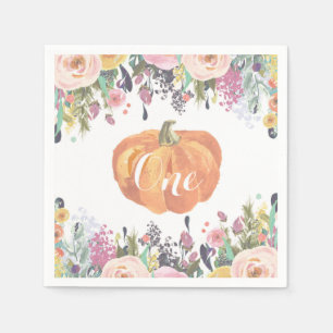 Serviette En Papier Citrouille floral d'aquarelle Premier anniversaire