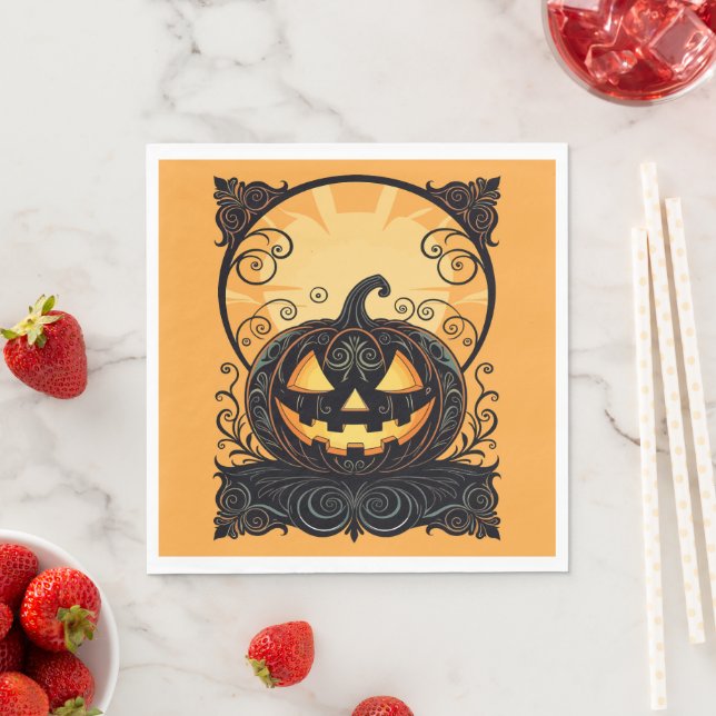 Serviette En Papier Citrouille gothique d'automne (En situation)