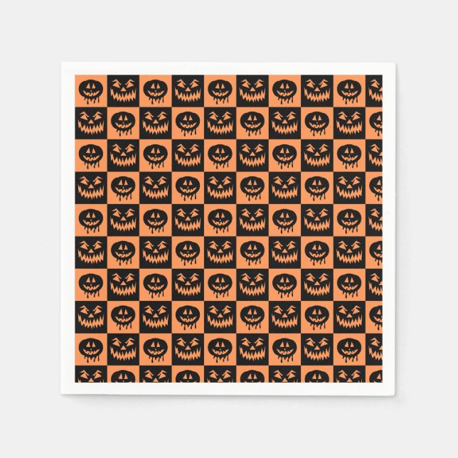 Serviette En Papier Citrouille Halloween Face Fantôme Motif Éffrayant (Devant)