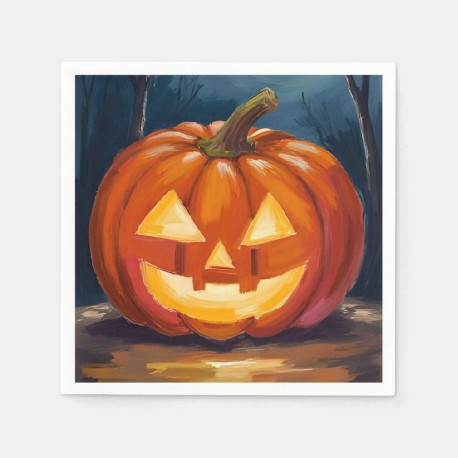Serviette En Papier Citrouille Halloween Jack-O-Lantern (Devant)