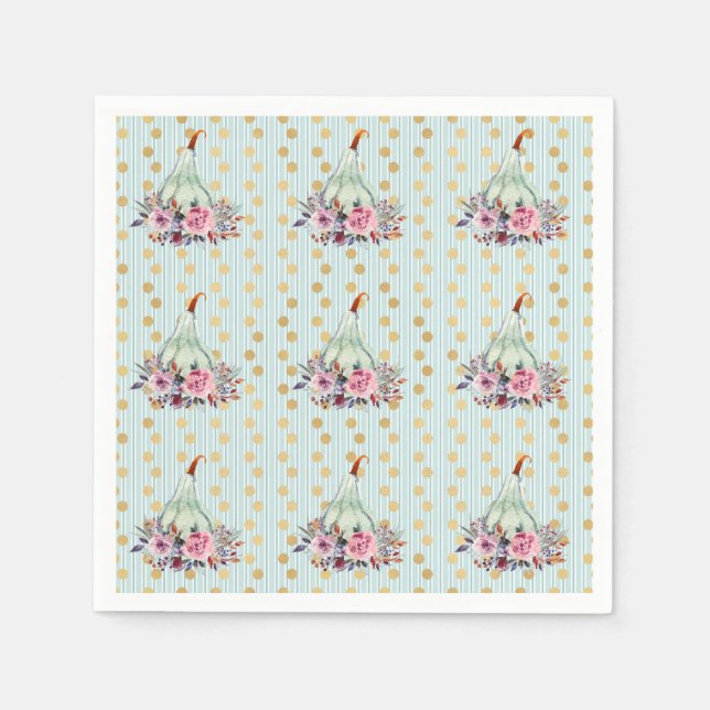 Serviette En Papier Citrouille pastel élégant automne floral turquoise (Devant)