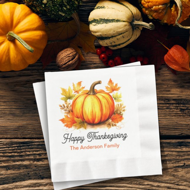 Serviette En Papier Citrouille personnalisé et feuilles d'automne Than (Créateur téléchargé)
