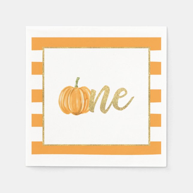 Serviette En Papier Citrouille Premier Anniversaire Napkin - Garçon Or (Devant)