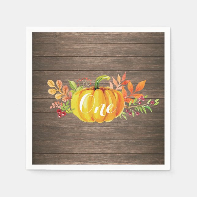 Serviette En Papier Citrouille Premier anniversaire Rustique Automne A (Devant)