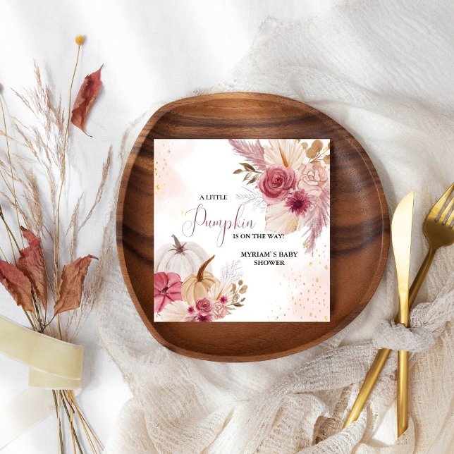 Serviette En Papier Citrouille rose automne Baby shower floral fille (Créateur téléchargé)