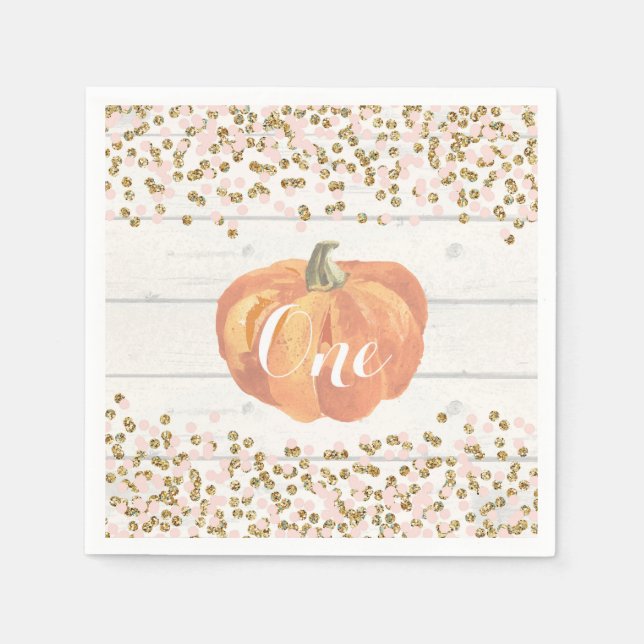 Serviette En Papier Citrouille rustique premier anniversaire Orange ro (Devant)