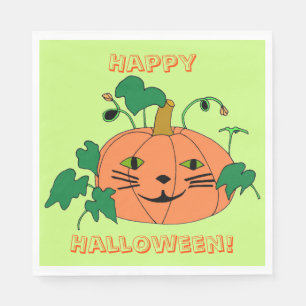 Serviette En Papier Citrouille Visage Chat, Halloween Personnalisé