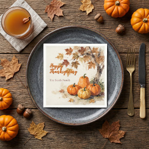 Serviette En Papier Citrouilles Aquarelle Feuilles D'automne Action De