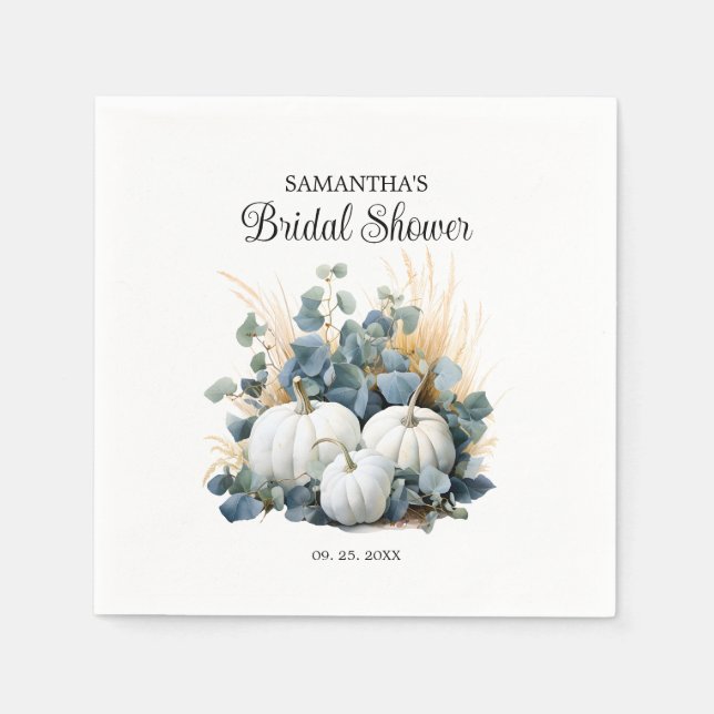 Serviette En Papier Citrouilles blanches et eucalyptus verts Baby Show (Devant)
