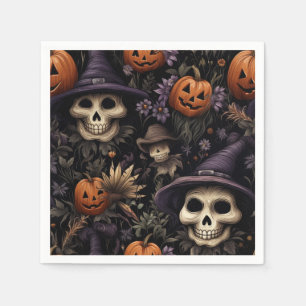 Serviette En Papier Citrouilles Crânes Fleurs Halloween