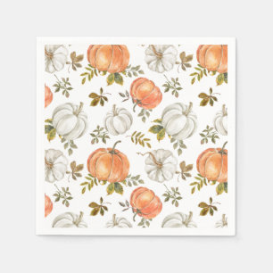 Serviette En Papier Citrouilles d'aquarelle et Motif d'automne de feui