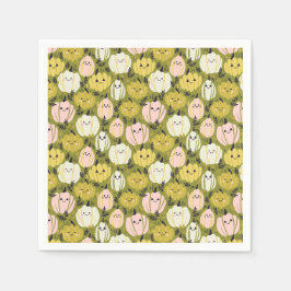 Serviette En Papier Citrouilles d'Halloween Kawaii en rose et vert